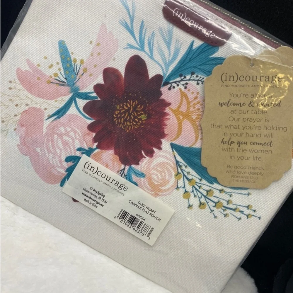 IN Courage Take Heart Canvas Pouch/ Makeup /Pencil flat pouch.